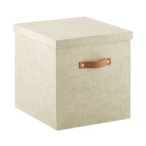 Storage Cube with Leather Handles – Recycled Paperboard Organizer Bin for Home & Closet