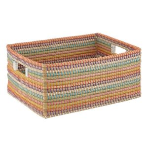 Seagrass Storage Basket with Handles – Natural Organizer Bin with Vibrant Patterns