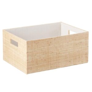Storage Bin with Cotton Liner – Handwoven Raffia Organizer with Handles