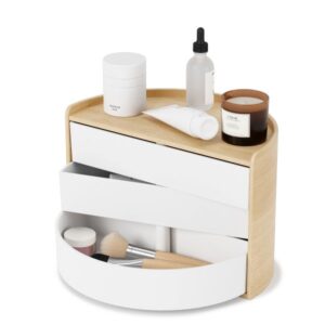 Storage Box Rotating Drawer Organizer with Wood Accents for Jewelry & Accessories