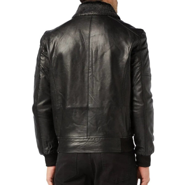 Men’s Black Leather Bomber Jacket with Fur Collar/Gloria Leather - Image 2